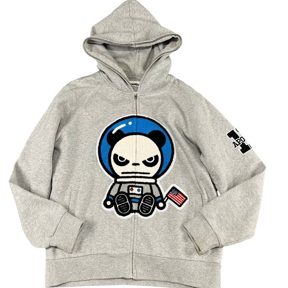 HIPANDA Hoodie L Gray Astronaut Panda Apollo 11 Full FaceZip Streetwear Shanghai